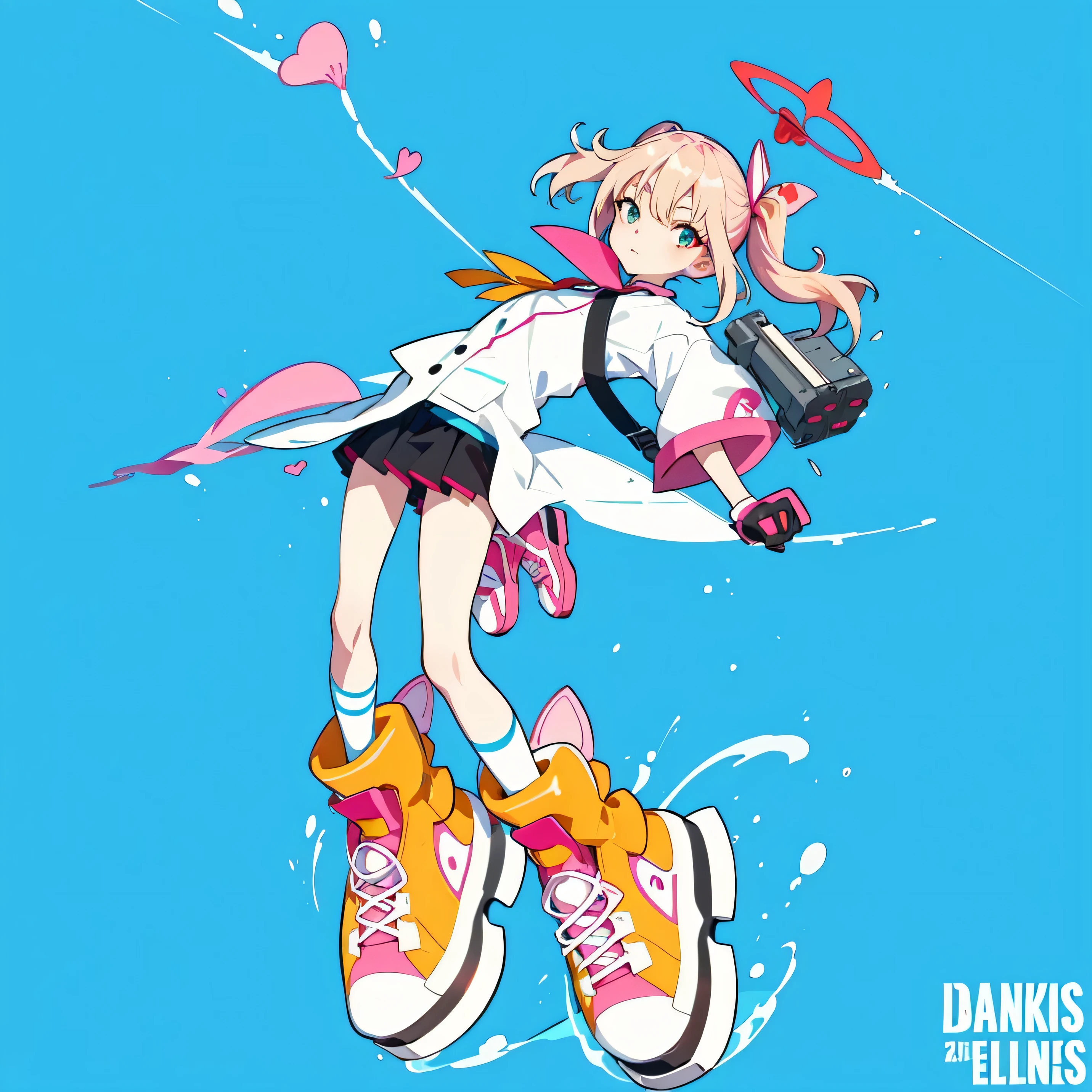 A cartoon depicting a girl wearing shoes and shoes, humanoid pink female squid girl, A wicked Valentine&#39;s, Works influenced by Leiko Ikemura, nyaruko-san, 2D anime style, 2D Art, 2D Art, 2D anime, haruno sakura, rorish, twin tails white_gloves