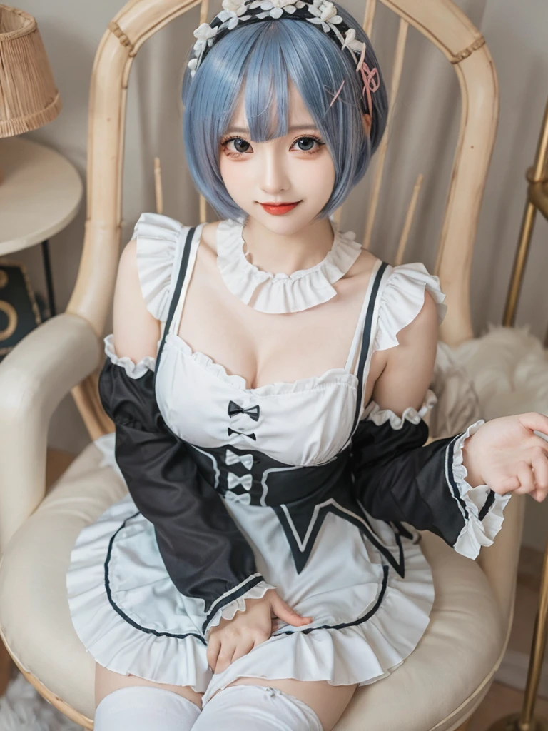 (8K, Photorealistic, Raw photo, of the highest quality: 1.3), (1girl in), Super beautiful, (Realistic face), (boyish, pink Color Berry Shorthair), Beautiful , Glare that captivates the viewer, Beautiful expression, Beautiful breasts, (Realistic skin), Be...Create a detailed and colorful image of Ram and Rem from Re:Zero, standing back-to-back in their maid outfits, with a magical fantasy background、ars old, two girls,cute, perfect face, beautiful, nice body, gothic lolita clothes, gothic lolita fashion, frilly skirt, headdress, necklace, bracelet, knee-high socks, boots, double eyelids, tear bags, Detailed down to the fingers, photo-like description, indoors, dim indoor lighting, one girl is pink hair and short bob, another girl is light blue hair and short bob,standing, sexy posing,whole body, composition that shows the whole body, smiling,The Both of them are wearing the same type of maid outfit,Optimal ratio of 4 fingers and 1 thumb