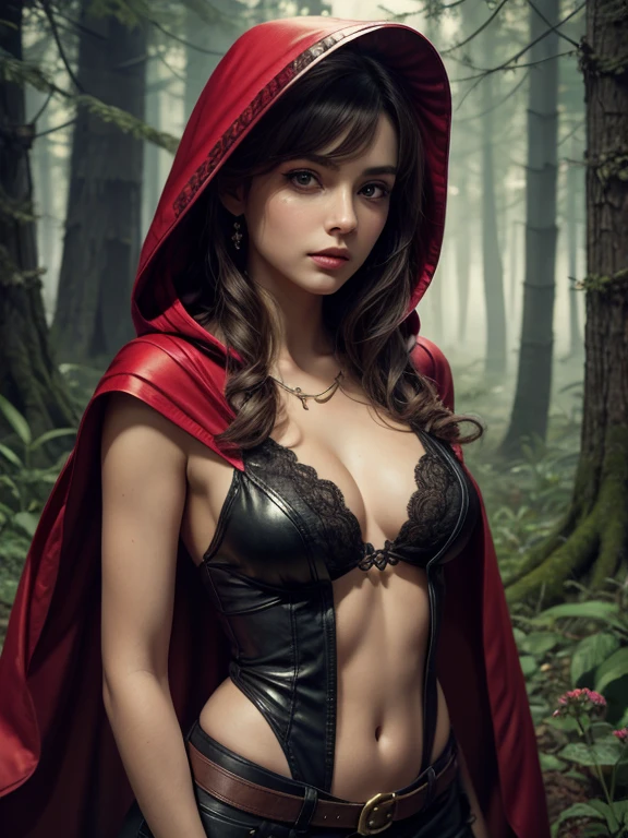 Red riding hood, bikini bottom, topless, realistic