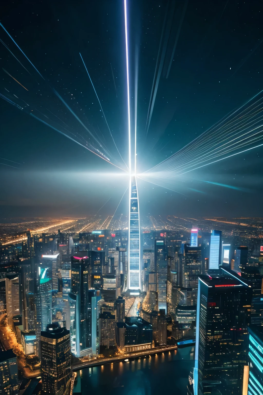 In the vast future cityscape, Magnificent skyscrapers and fashion, The glass exterior soars into the boundless sky. The city&#39;s carefully planned layout features a maze of roads, bridge, and walkways, Seamlessly interwoven with towering buildings and verdant green spaces. A bustling center of human activity unfolds beneath the gleaming exterior, showcasing a bustling metropolis whatere advanced transportation systems quietly glide through the air on shimmering magnetic levitation tracks. As you immerse yourself in the 360-degree view, Your eye will be drawn to the intricate details of the city skyline. Giant holographic billboards project vibrant and captivating art displays, Demonstrating the creative synergy between technology and imagination. The building itself is decorated with interactive LED panels that change colors and patterns, Reflecting the dynamic energy flowing through the city. The scene comes alive with crisp sounds, HD graphics and realistic lighting effects, Thanks to advanced rendering engines such as Octane. Soft sunlight shines through the towering buildings, Casting warmth, The busy streets below shimmer with golden light. The surrounding landscape features carefully designed landscaped gardens, Rooftop park, and vertical farms, Seamlessly blending nature with advancements in urban living. In this futuristic metropolis, The possibilities are endless. Cityscape dotted with drones, Self-driving cars, and advanced artificial intelligence systems, Seamless integration，Ensure efficiency and convenience. as you walk through city streets, In this cybernetic wonderland，Coexistence of humans and technology，You can&#39;t help but feel awe and wonder. Through the lens of virtual reality, This cityscape comes to life in stunning detail, Capture every pixel of the amazing future that awaits. Step into a vibrant tapestry of future cities, what