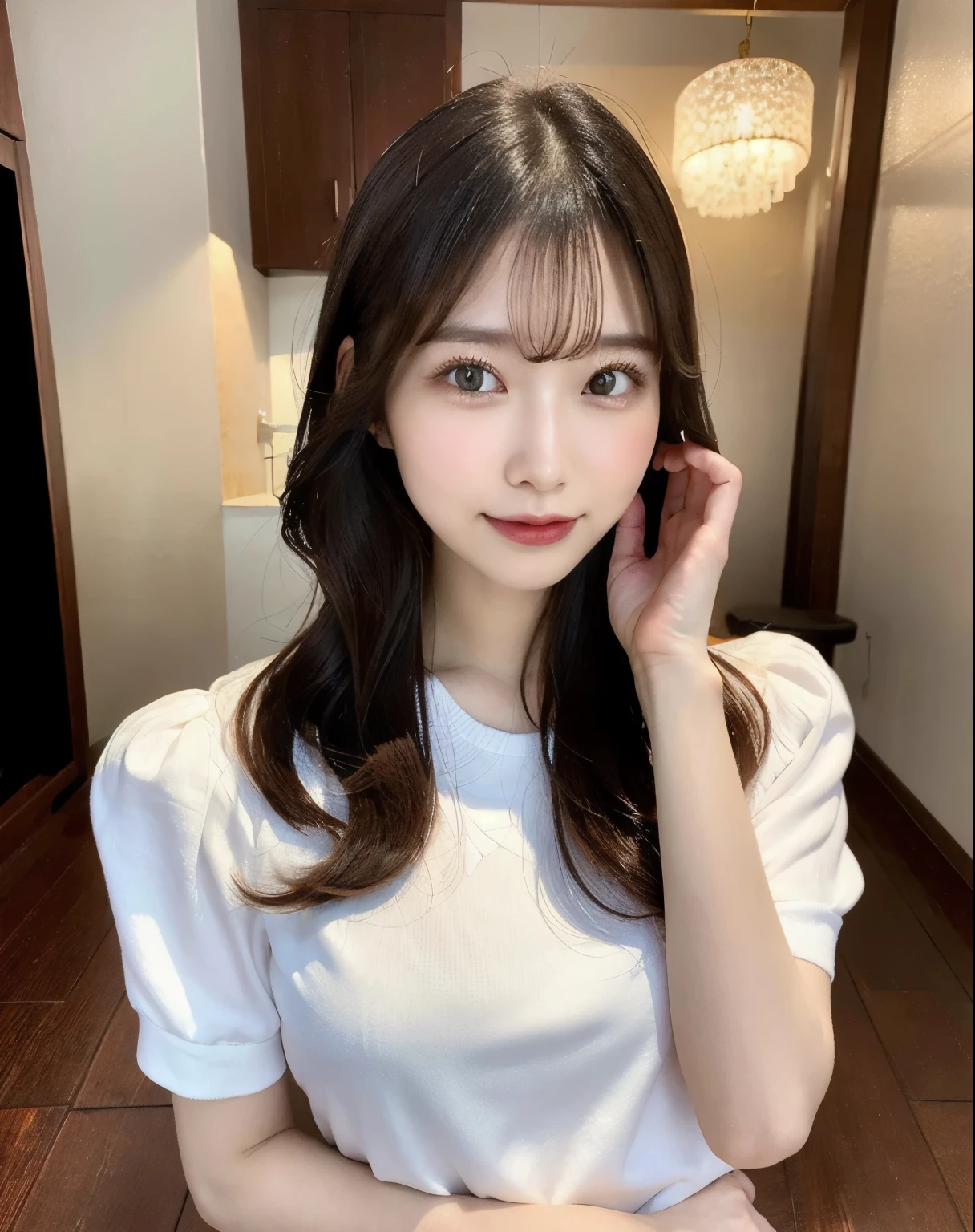 highest quality, face focus, soft light, ultra high resolution, (realistic:1.4), Raw photo,
1 Japanese girl, alone, cute, (pupil, There's a light in my eyes), detailed beautiful face, (small box),(High resolution details of human skin texture),
(long hair),
indoor,
damask shirt dress,
(portrait)