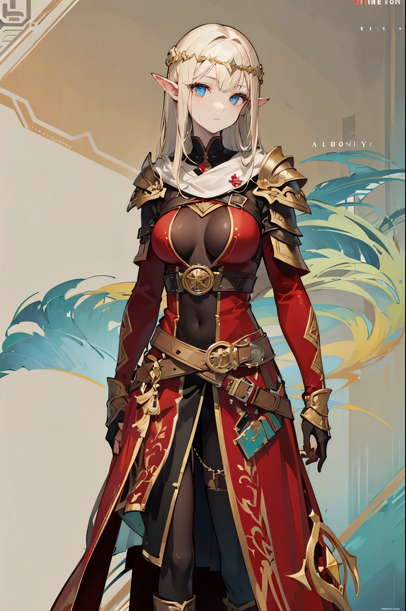 Ultra Detailed, big breast, 1girl, Official Art, Unity 8k Wallpaper, fanart, commissioned art, professional artist, digital art, alluring, ((flat color)), ((celshade)),
elven girl, white skin, pale skin, blue eyes, blonde hair, elven circlet, elven leather armor, female warrior, elven warrior, red glove, red boots