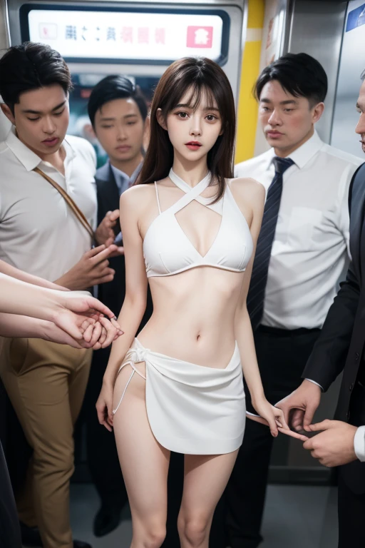 One French woman, (((((Are thin、thin legs、thin thighs)))))、(thin waist), big breasts, Too many, A white business blouse that looks like it&#39;s about to fall off, I can see the nipples、(((I&#39;m wearing clothes、Skirts are worn))),  脚を開く grab your chest, Grab your ass, 19 years old, inside the subway, Beautiful face, There are thousands of people around you々There are々He took her breasts, grab your chest, multiple hands, masterpiece, highest quality, The content is very detailed, very realistic face, very realistic eyes,blush:2.0,expression of agony、 彼女の周りにはたくさんの人There are, someone who grabs her body々, the chest is squeezed, squint, masterpiece, highest quality, The content is very detailed, multiple hands, tight mini skirt, Grab your ass with the crazy crowd, grab your chest, She was surrounded by men, The body is under pressure, pull clothes, grab clothes, tear clothes, Being abused, men cupping her breasts