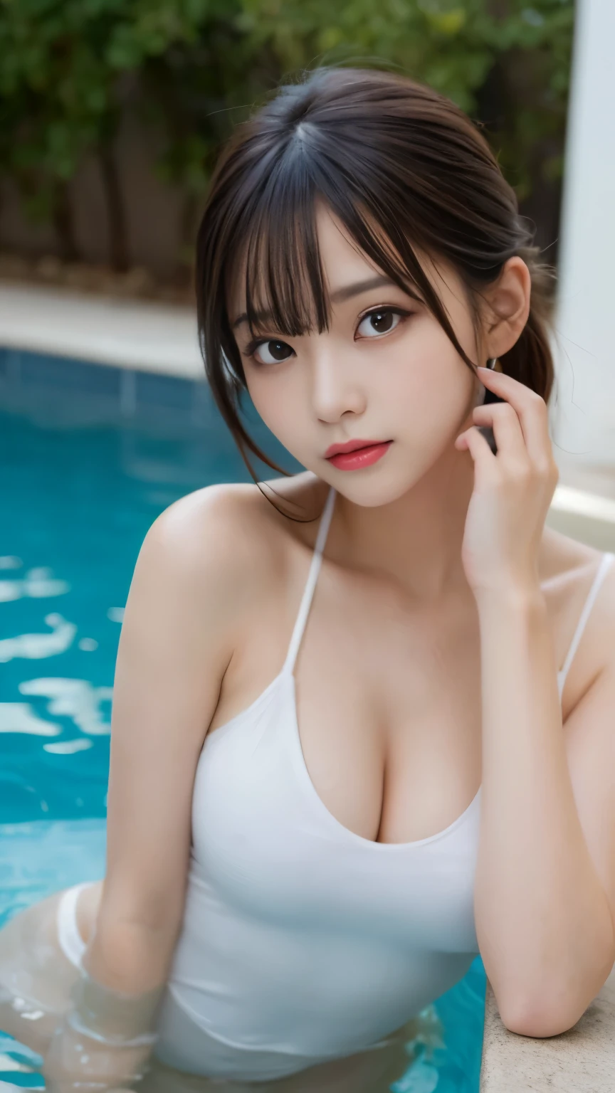 table top, highest quality, figure, Super detailed, finely, High resolution, 8k wallpaper, 完璧なダイナミックな構figure, detailed and beautiful eyes , pool, sexy face