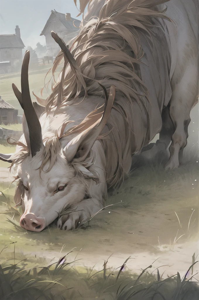 ultra-detailed, masterpiece, masterwork, high quality, best quality, hdr, (nature), nsfw, male, solo, dragon, ((nude)), (little white body minotaur), chibi, (long silver hair, yellow eyes), squatting, dynamic angle, (foreskin, perfect balls), public hair