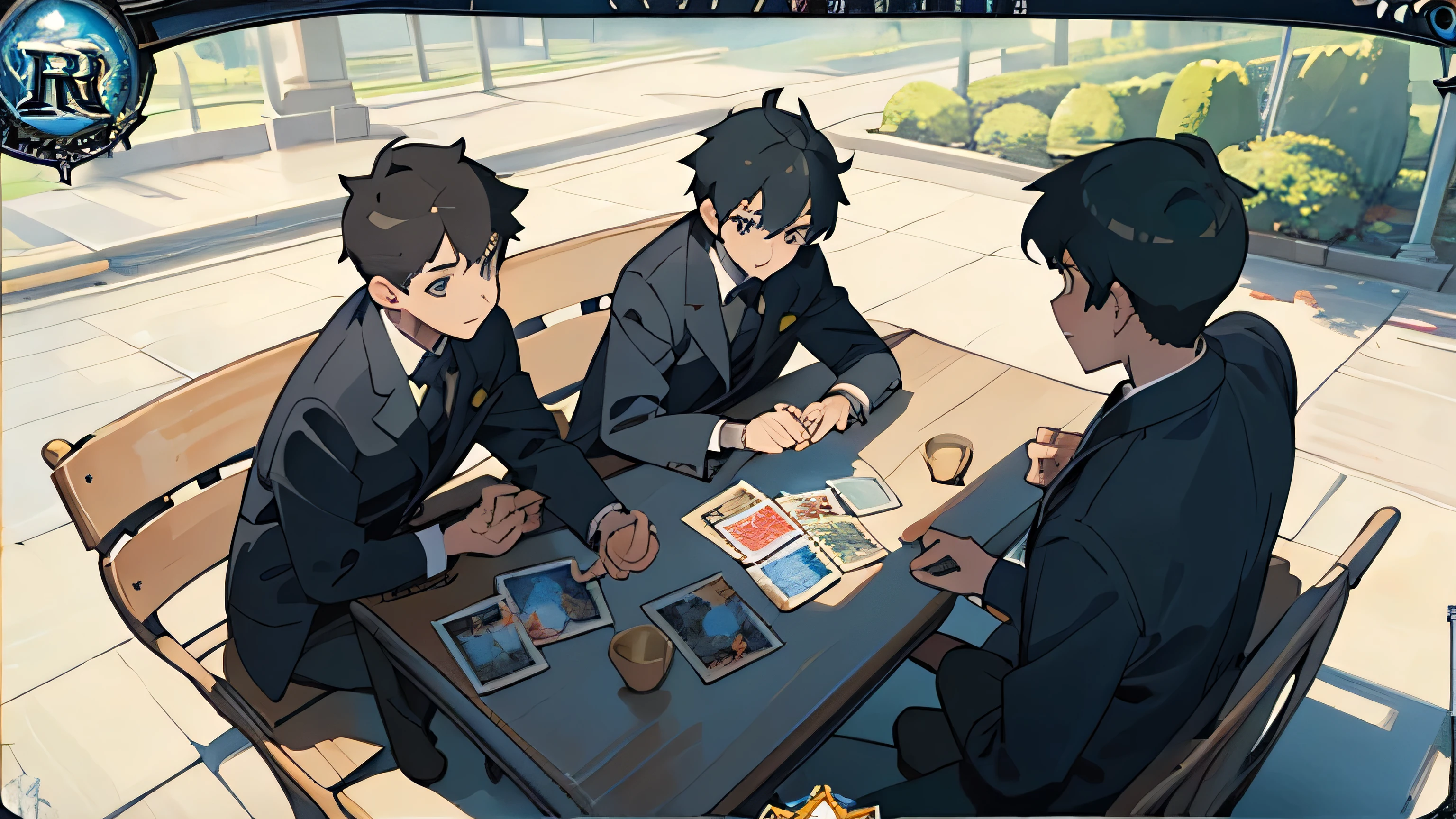 ((best quality)), ((masterpiece)), (detailed),  ((3 boys playing "Trading Card")), 10-years-old, paper card, happily, in a park, middle shot, black-hair, wide angle, perfect face 