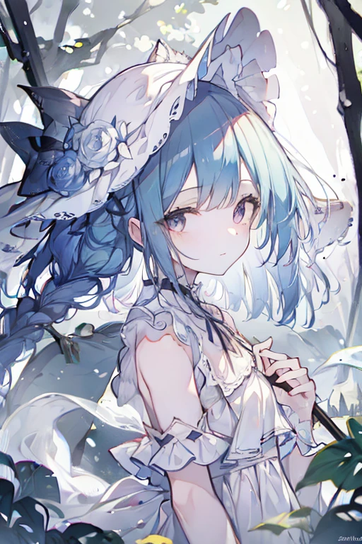 (masterpiece, best quality:1.4), 8k, official art, raw photo, absurdres, girl, evil smile, upper body, standing, white summer dress, wet, see-through, stone bridge, ruins, sky, woods, stream, detailed shadow, light leaks, perspective, depth of field, sharp focus, highres, ultra detailed, finely detail, extremely detailed, (detailed eyes and face, sharp pupils, realistic pupils:0.6)