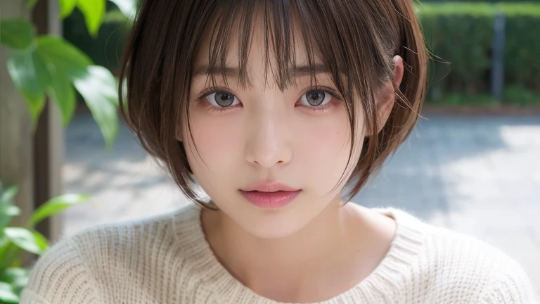 (short hair:1.2),(wearing a knit sweater:1.2),1 girl,Japanese,28 years old,(small breasts:1.3),(highest quality,masterpiece:1.3,超A high resolution,),(Super detailed,caustics),(Photoreal:1.4,RAW shooting,)ultra-realistic capture,very detailed,High resolution 16K human skin close-up。 natural skin texture、,The pores are、、、、、、、、Must be detailed enough to be easily identified。 Skin should look even-toned and healthy。 Use natural light and color, sad expression, look at the camera, perfect dynamic composition, outdoor