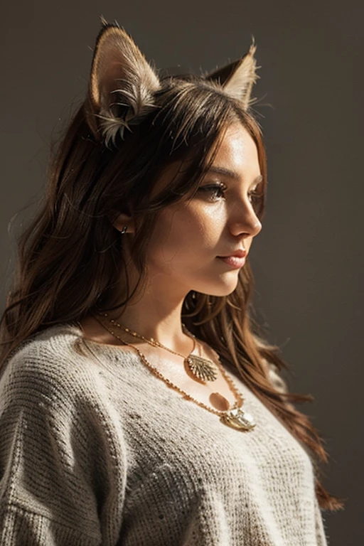 cat profile picture, wearing fancy necklace, fur cat , minimal, solid background, wearing fashionable outfit