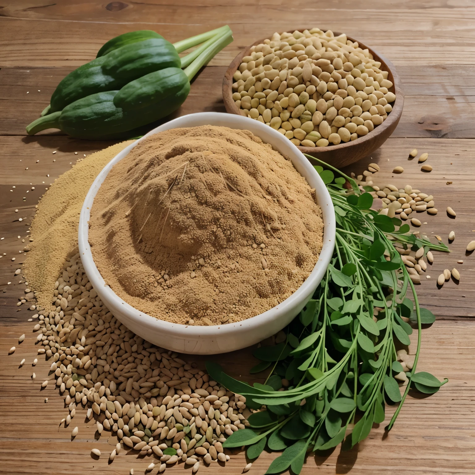 Ashgourds, groundnuts, green vegitable, moringa and whole grains
