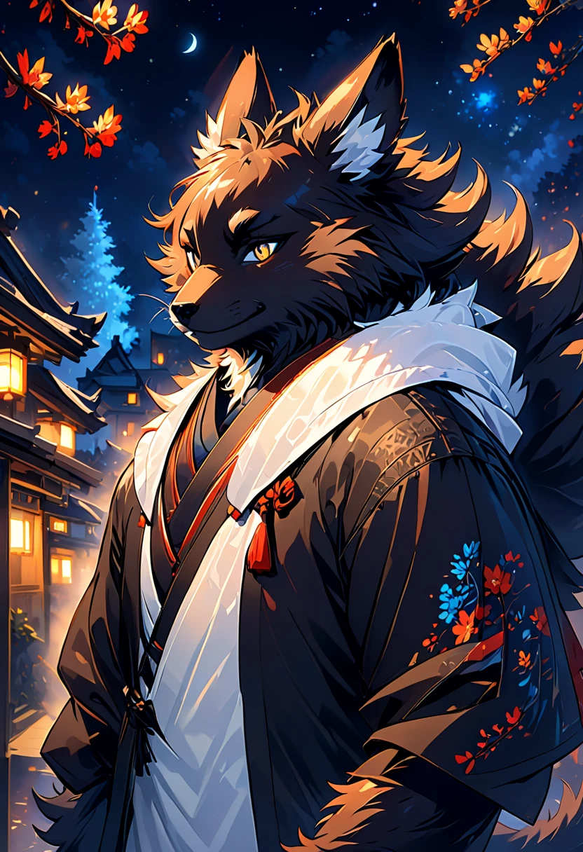 furry, black fur, night, glowing hairs