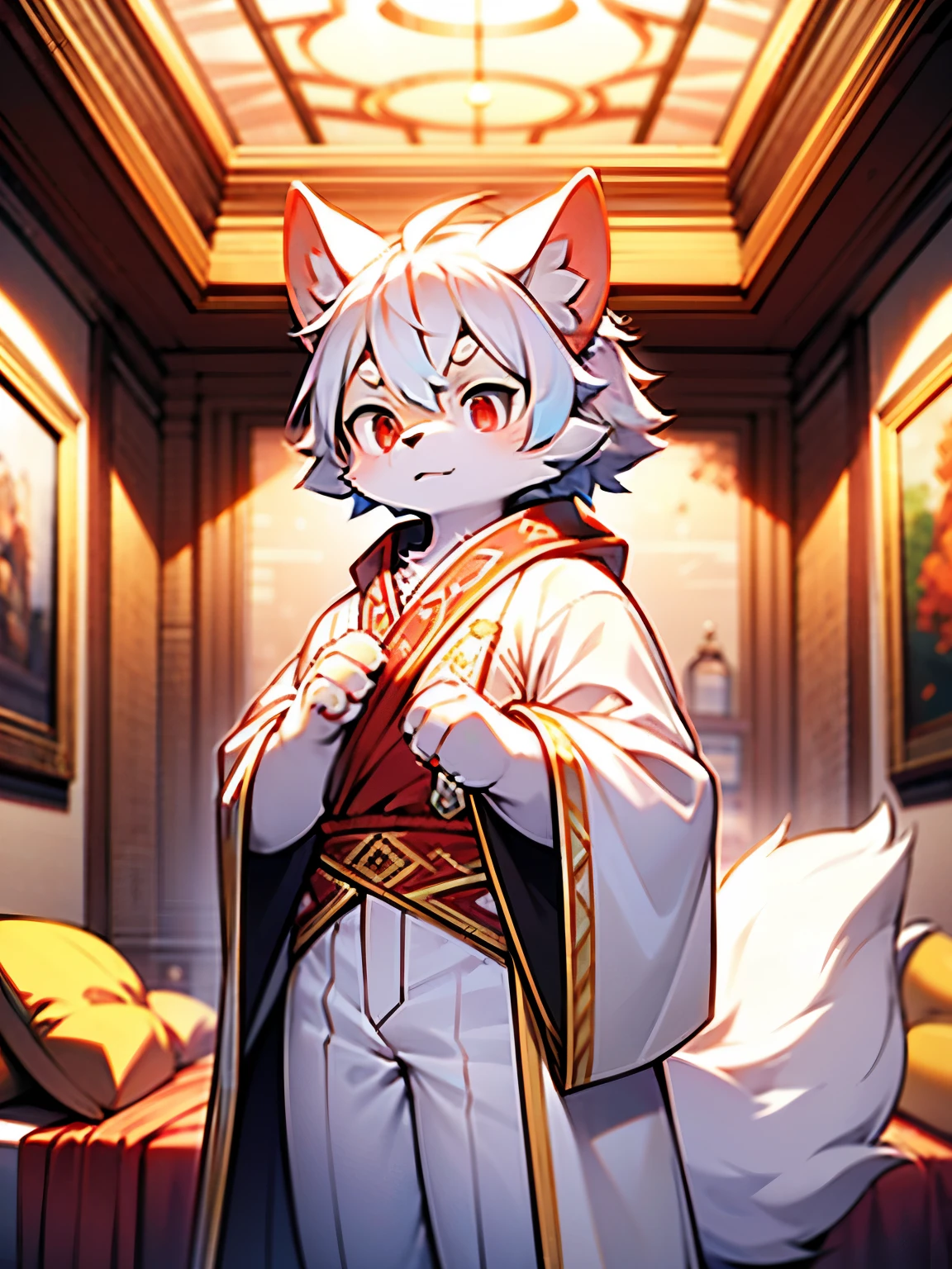 deer boy Wearing a white kimono Cute top quality Happy time best image quality, ultra high resolution, nice, fancy dream-like fluffy Because the arms2Book pink petals dance night moon