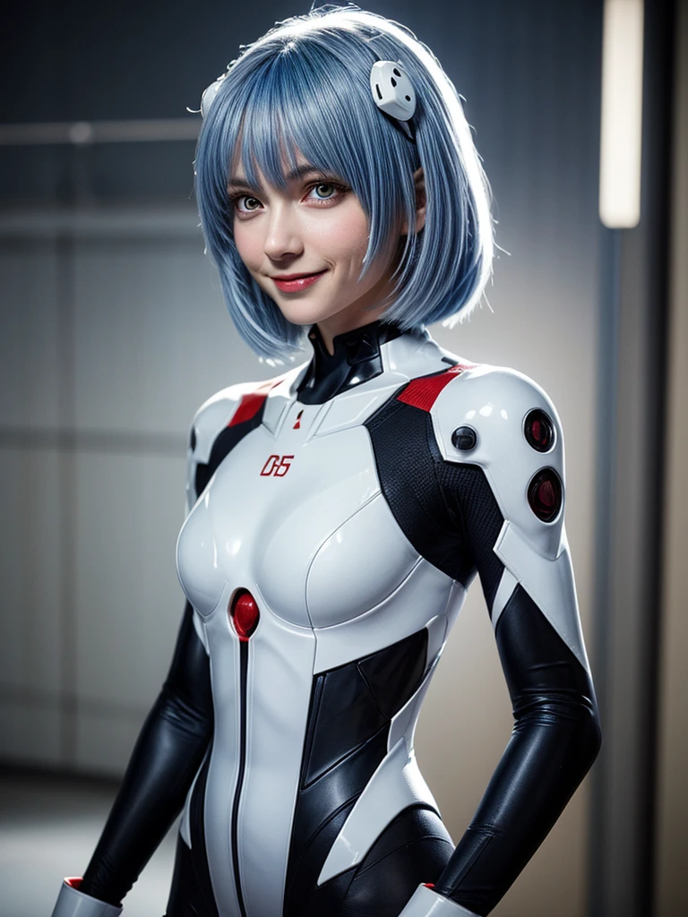 Evangelion,Rei Ayanami,Silvery blue hair,Red eyes,Red eyes,Plug Suit,Bodysuits,Interface Headset,白いBodysuits,Ultra HD,super high quality,masterpiece,Digital SLR,Realistic,Detailed explanation,Crisp details,depicted in detail,Detailed face,Detailed explanation,Super detailed,Realistic skin texture,Anatomical basis,Perfect Anatomy,Anatomically correct hand,Anatomically correct fingers,Complex 3D rendering,Sexy pose,Rainy Sky,Beautiful views,Beautiful rainy sky,Picturesque,Pink Lips,
