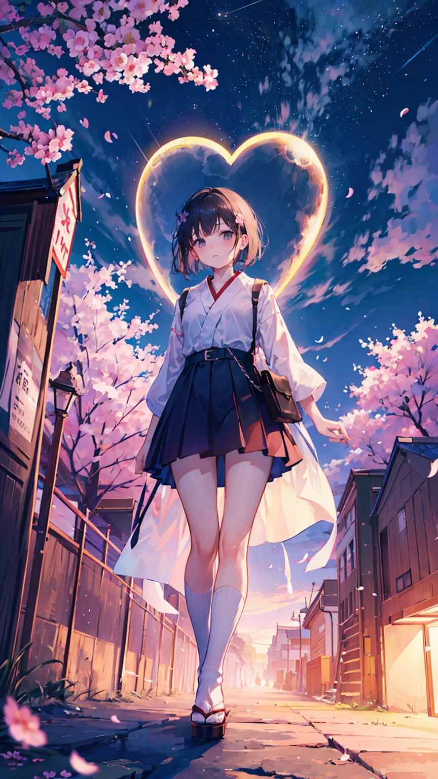 見上げるgirl シーン 1: Shadow of cherry blossoms at dusk A girl standing quietly with the sky behind her, Blue colored. 彼女の目の前にそびえ立つのはバベルのtowerと呼ばれる巨大なcherry blossomsだ. shape, Like piercing the clouds, It'nice'Getting to the sky. girl'視線はcherry blossomsの頂上に向けられている.. tower, Bathed in the morning light, Creates a fantastic atmosphere. cherry blossomsの表面には複雑な模様が刻まれている.. old-fashioned. girl seemed to sense something deep within the cherry blossoms.. Is it a memory of a classic story?、Or is it a longing for an unknown fantasy world???? Scene 2: Starry sky memories, Countless stars twinkle in the blue sky、少女はtowerの頂上に立つ. At her feet, The city lights shine like jewels. girl takes a deep breath. 春風の匂いとtowerの古い匂いが混じる. girl'A famous story played out in my head... girl read a story of adventure and friendship.。 . The main character of the story, girlのように, バベルのtowerに登りました. There, She met her friends、Overcoming various difficulties. one day、The girl had a dream。, Like the main character, I'Let's go on an adventure. Scene 3: 朝焼けの約束 朝日の光がtowerを照らす頃、少女はtowerを出た. please reconsider, towerは朝日に輝いて神々It even seemed. 少女はいつかまたこのtowerに登ると決めた. And she, She vows to tell the rest of the story. step by step, girl walked into the future,cherry blossoms,散らばるcherry blossoms,beautiful sky,black hair,short bob