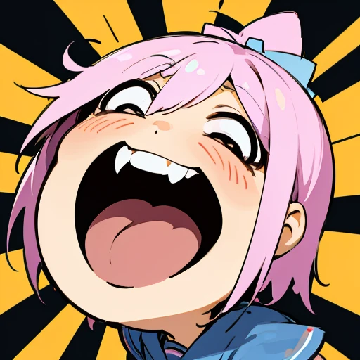 Cartoon style illustration, cute chibi school girl, manic laughter, sticking out tongue