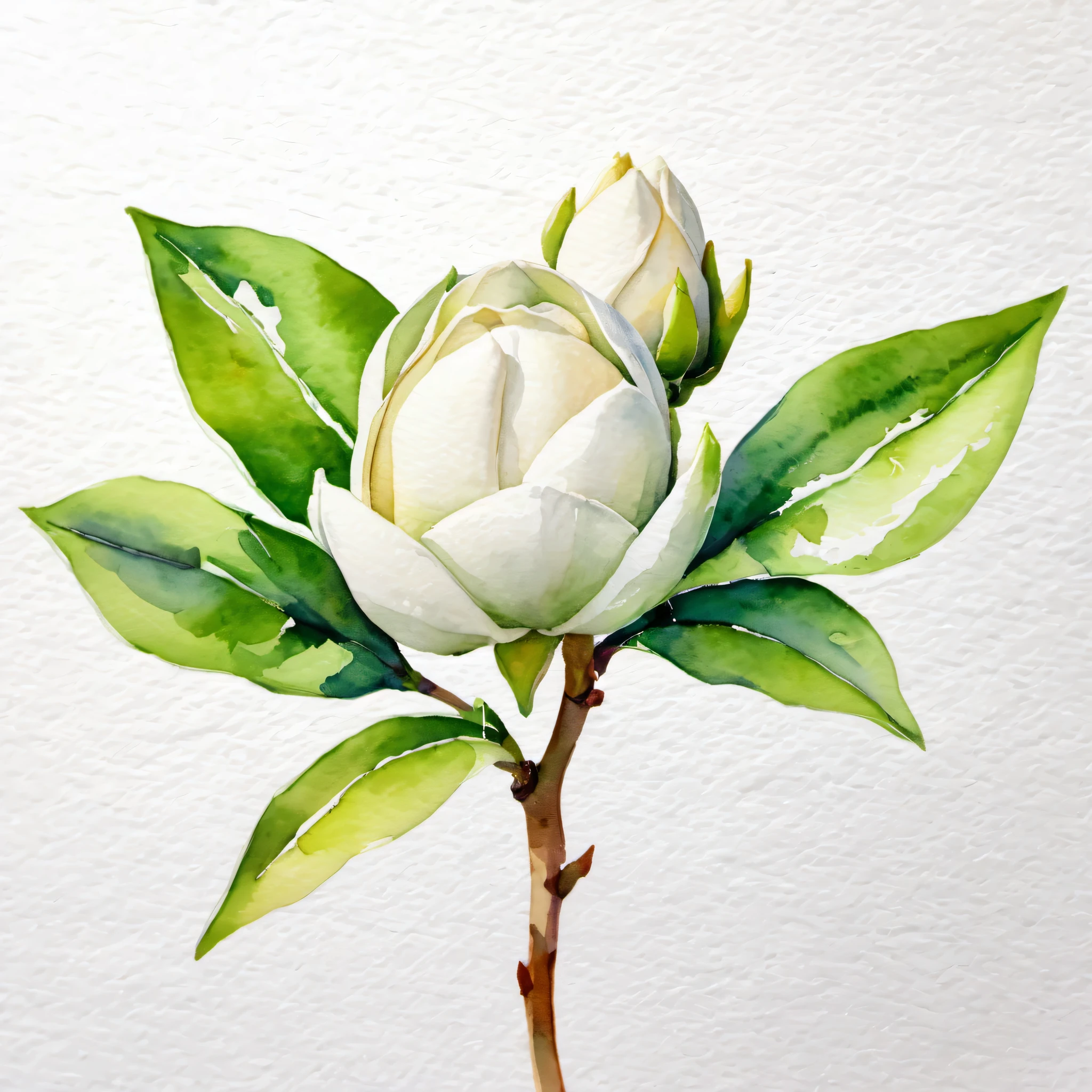 Gardenia buds，watercolor，Fresh and clean