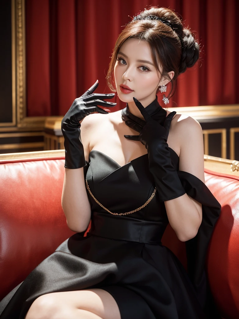 Arapé woman wearing red and black dress and black gloves, Marie Gabriel Cafe(Marie-Gabrielle Capet)portrait inspired by, Instagram, Baroque, Mother of God, red mill!, humorous, red mill, viable, Cl, totally, Blackpink's Roseanne Park, Mother of God genderbend elegant, sun yunjoo, Parody works, 💋 💄 👠 👗, viable on stage, Kylie Minogue