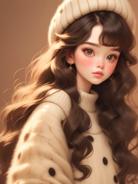 (masterpiece, best quality:1.2),a beautiful girl，Skin detail processing，The eyes are finely described，Delicate hair，wavy long hair，Long light hair，Berets，Green sweater，white dots，skirt，Retro contrasting colors，clean background
