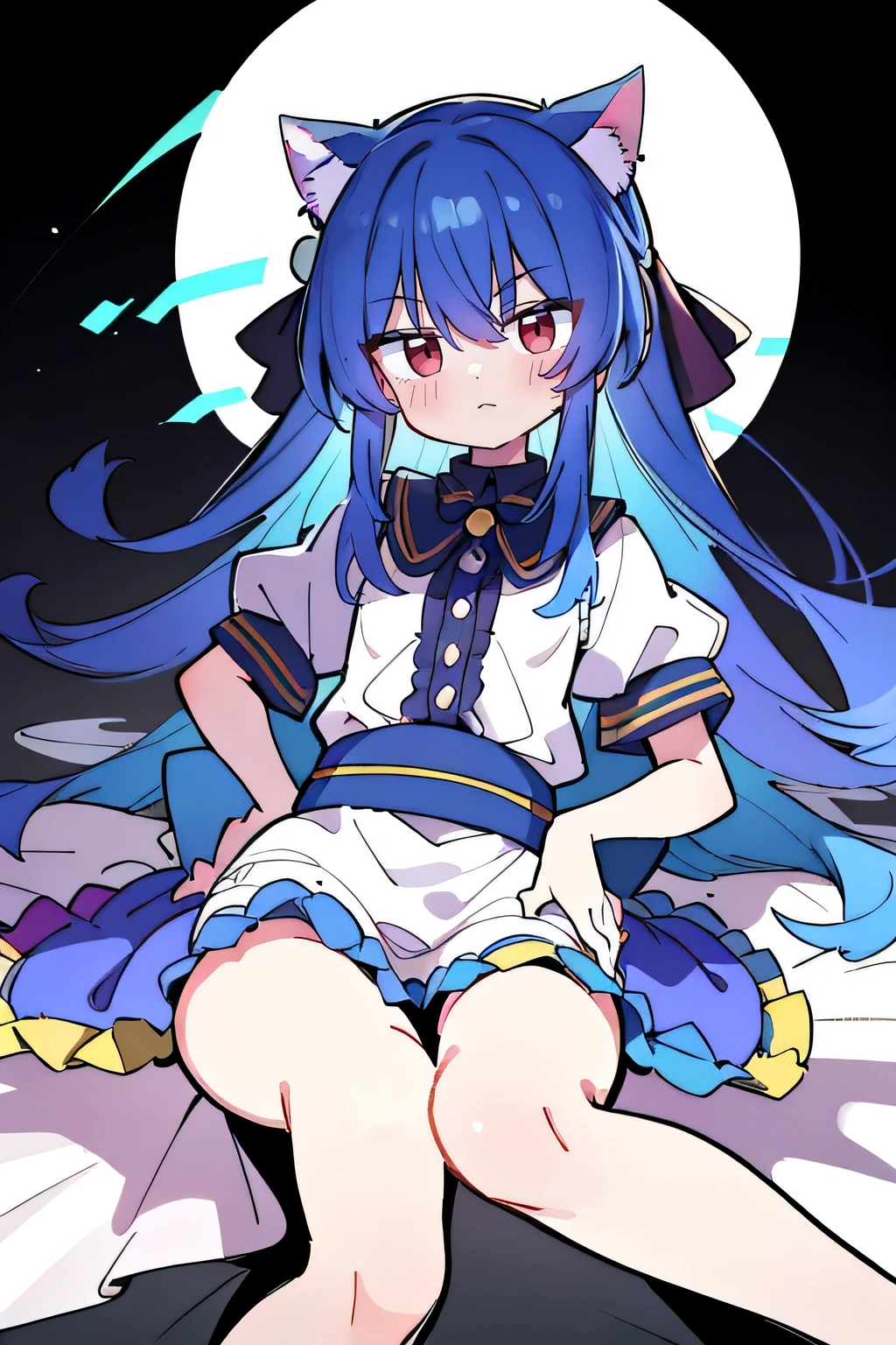 (Masterpiece), best quality, expressive eyes, perfect face, 1girl,
Put your hands on your waist, fair, gorgeous, Japanese comics, girl, Lola, young angel, blue hair, blue hair, flowing clothes, hug the waist, hug the waist, hands on hips, hands on hips, lay down , lying on the ground, legs on the ground, flat chest, cat ears