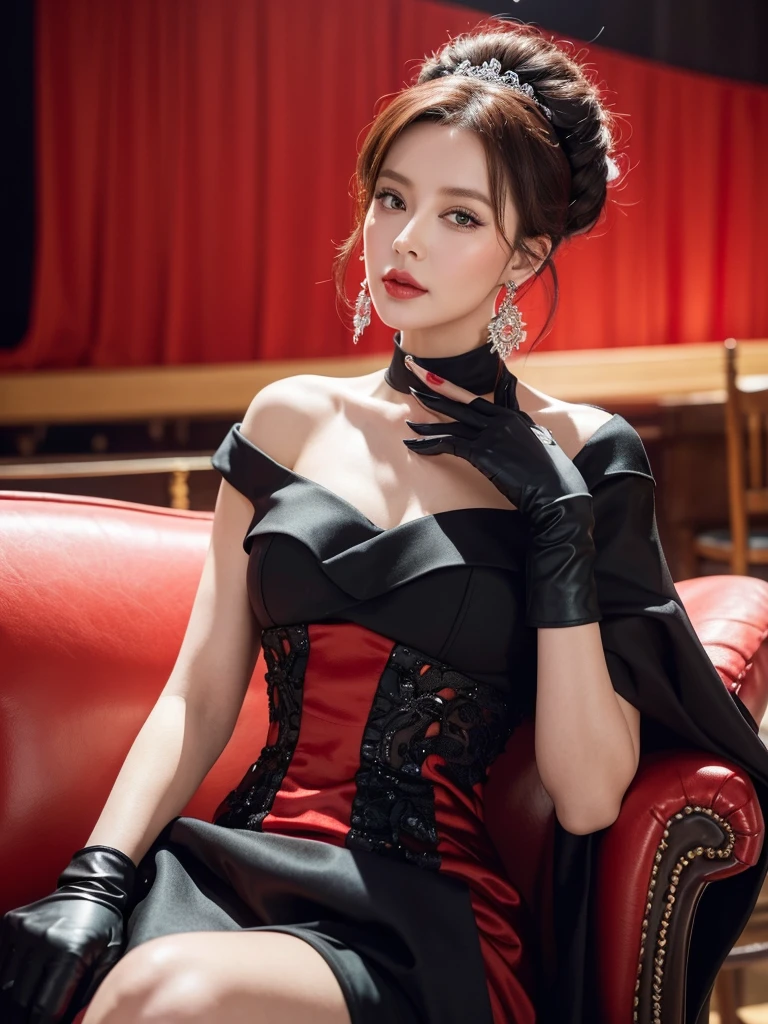 Arapé woman wearing red and black dress and black gloves, Marie Gabriel Cafe(Marie-Gabrielle Capet)portrait inspired by, Instagram, Baroque, Mother of God, red mill!, humorous, red mill, viable, Cl, totally, Blackpink's Roseanne Park, Mother of God genderbend elegant, sun yunjoo, Parody works, 💋 💄 👠 👗, viable on stage, Kylie Minogue