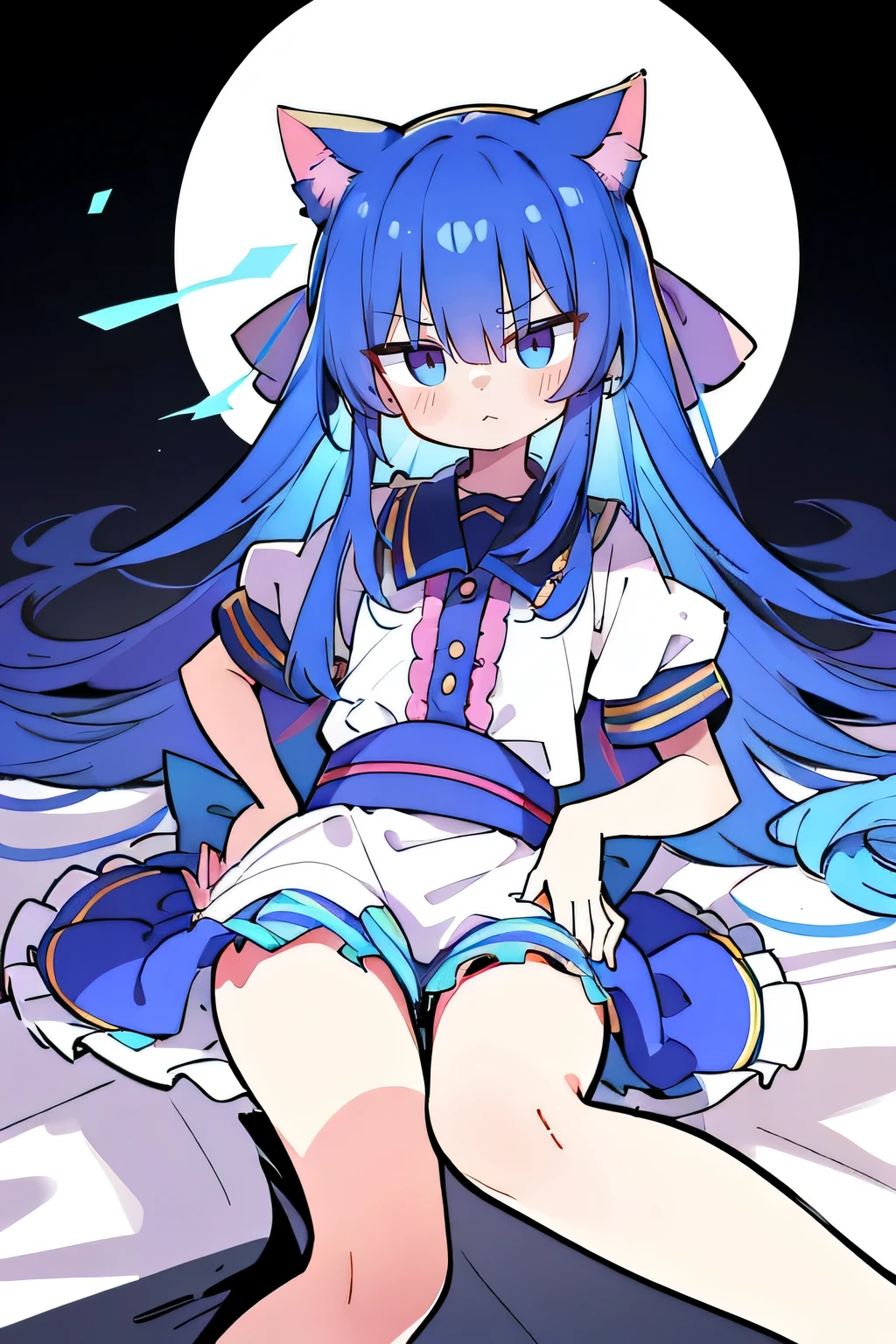 (Masterpiece), best quality, expressive eyes, perfect face, 1girl,
Put your hands on your waist, fair, gorgeous, Japanese comics, girl, Lola, young angel, blue hair, blue hair, flowing clothes, hug the waist, hug the waist, hands on hips, hands on hips, lay down , lying on the ground, legs on the ground, flat chest, cat ears