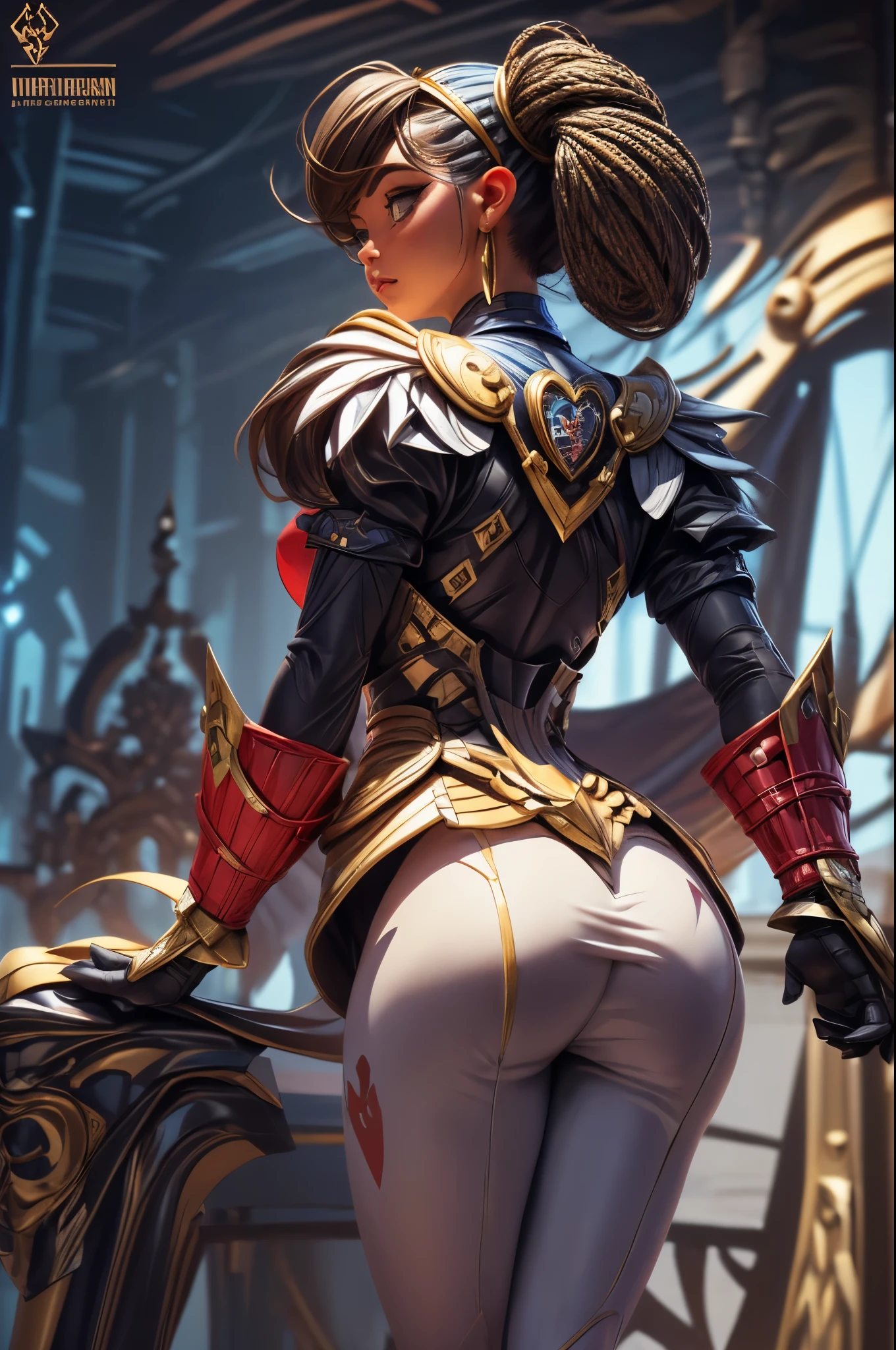 View from behind, huge butt, PAWG, wide hips, slim waist, thick thighs, Patriotic salute, intricate, elegant, highly detailed, digital painting, artstation, concept art, smooth, sharp focus, illustration, add_detail:3