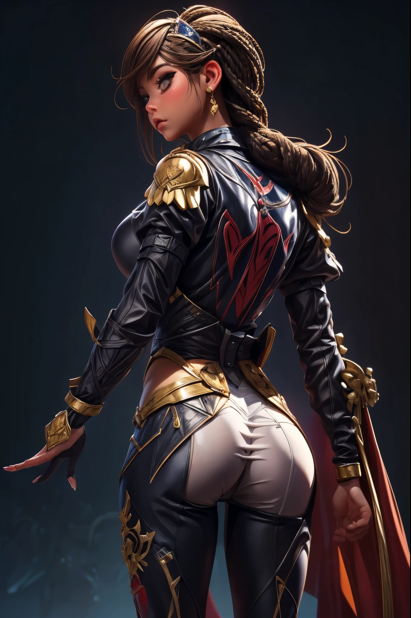 (best qualityer))), (((manga strokes))), (((back view))), (((perfect ass))), muscle woman yellow knight, metal panties with spikes, medieval albino girl, Barbed wire garter belt, breasts covered with a metallic chest protector, black hair with moths and yellow highlights, long ribbon-garter, chains wrapped around the arm, metal gloves, great sword, medieval castle, fitness body, blood, nude belly, coxas nuas (((manga style))), violent, Manic, muscled body, thin but strong, perfectbody, armor black, ornate metal sleeves, Intricate look with a huge medieval castle