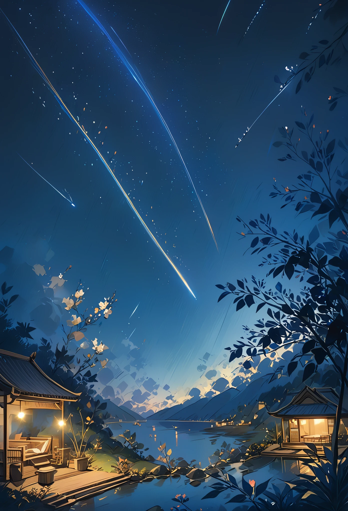 A shooting star streaks across the night，Scenes，Simple