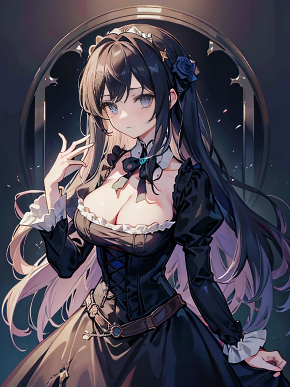 Beautiful woman in intricate Romantic Victorian Gothic Outfit