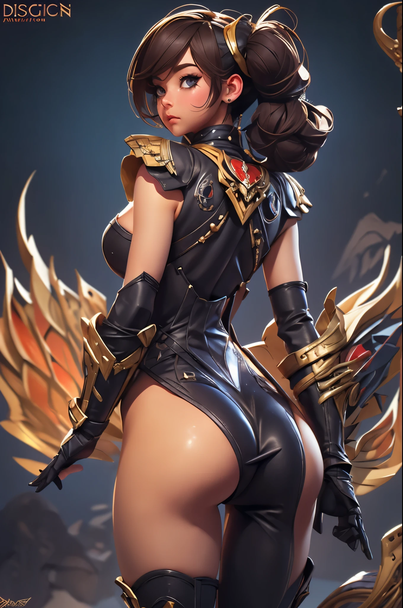 View from behind, huge butt, PAWG, wide hips, slim waist, thick thighs, Patriotic salute, intricate, elegant, highly detailed, digital painting, artstation, concept art, smooth, sharp focus, illustration, add_detail:3