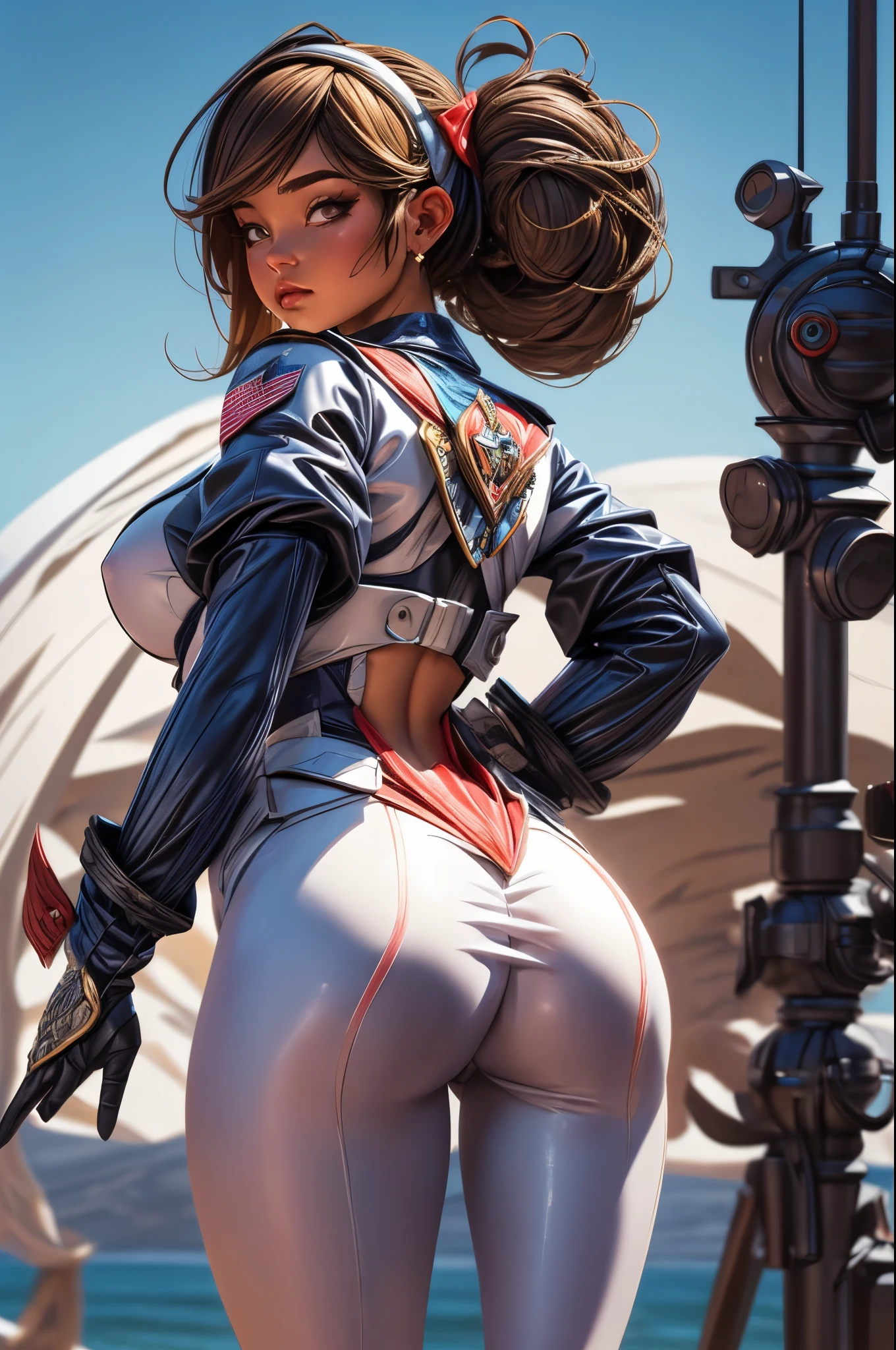 View from behind, huge butt, PAWG, wide hips, slim waist, thick thighs, Patriotic salute, intricate, elegant, highly detailed, digital painting, artstation, concept art, smooth, sharp focus, illustration, add_detail:5