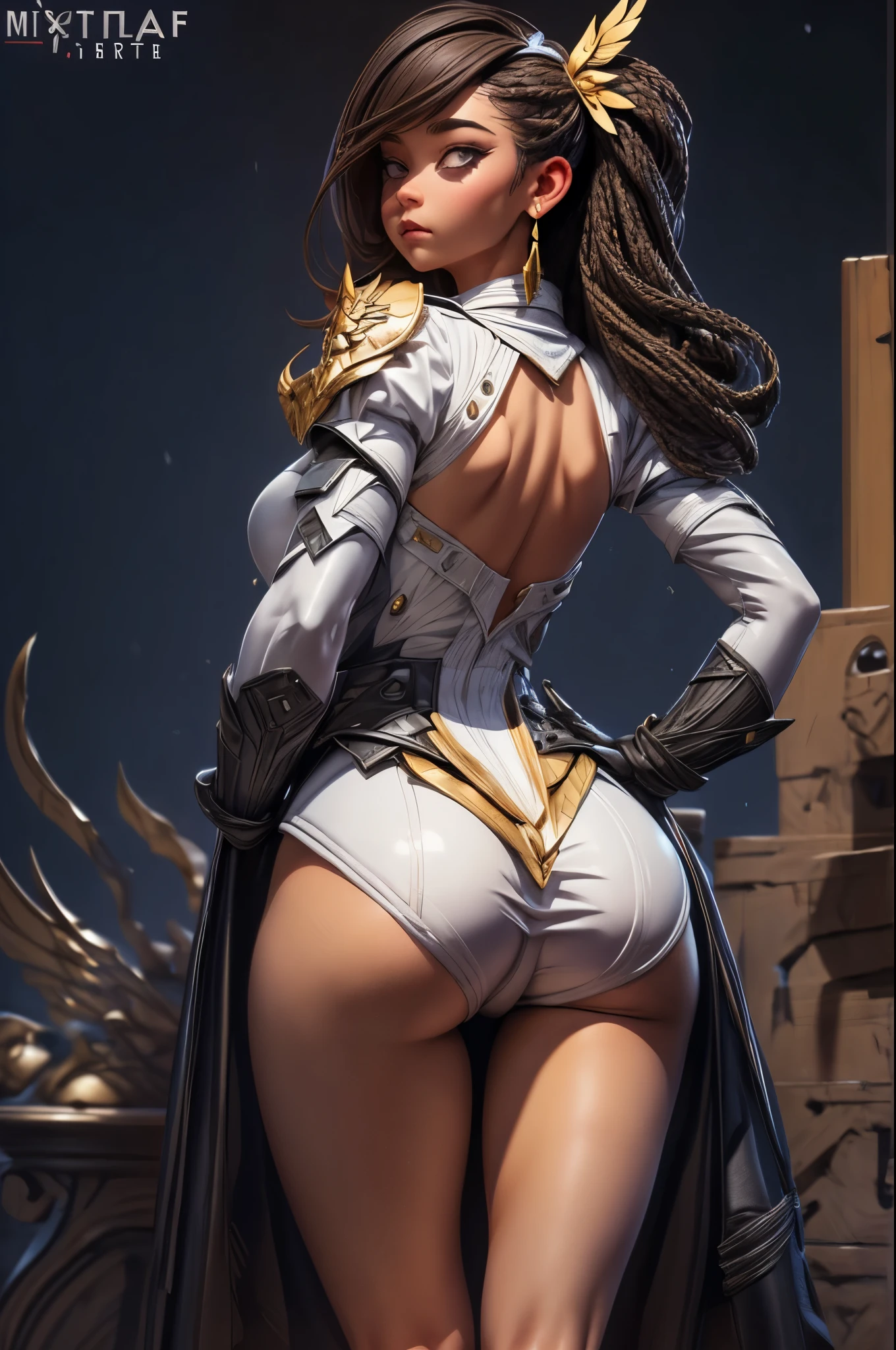 View from behind, huge butt, PAWG, wide hips, slim waist, thick thighs, Patriotic salute, intricate, elegant, highly detailed, digital painting, artstation, concept art, smooth, sharp focus, illustration, add_detail:5