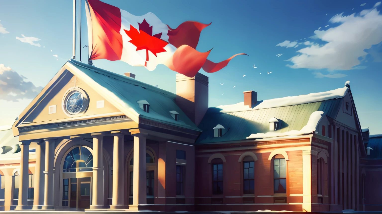 Flag of Canada，Teaching building，beautiful，lifelike，
