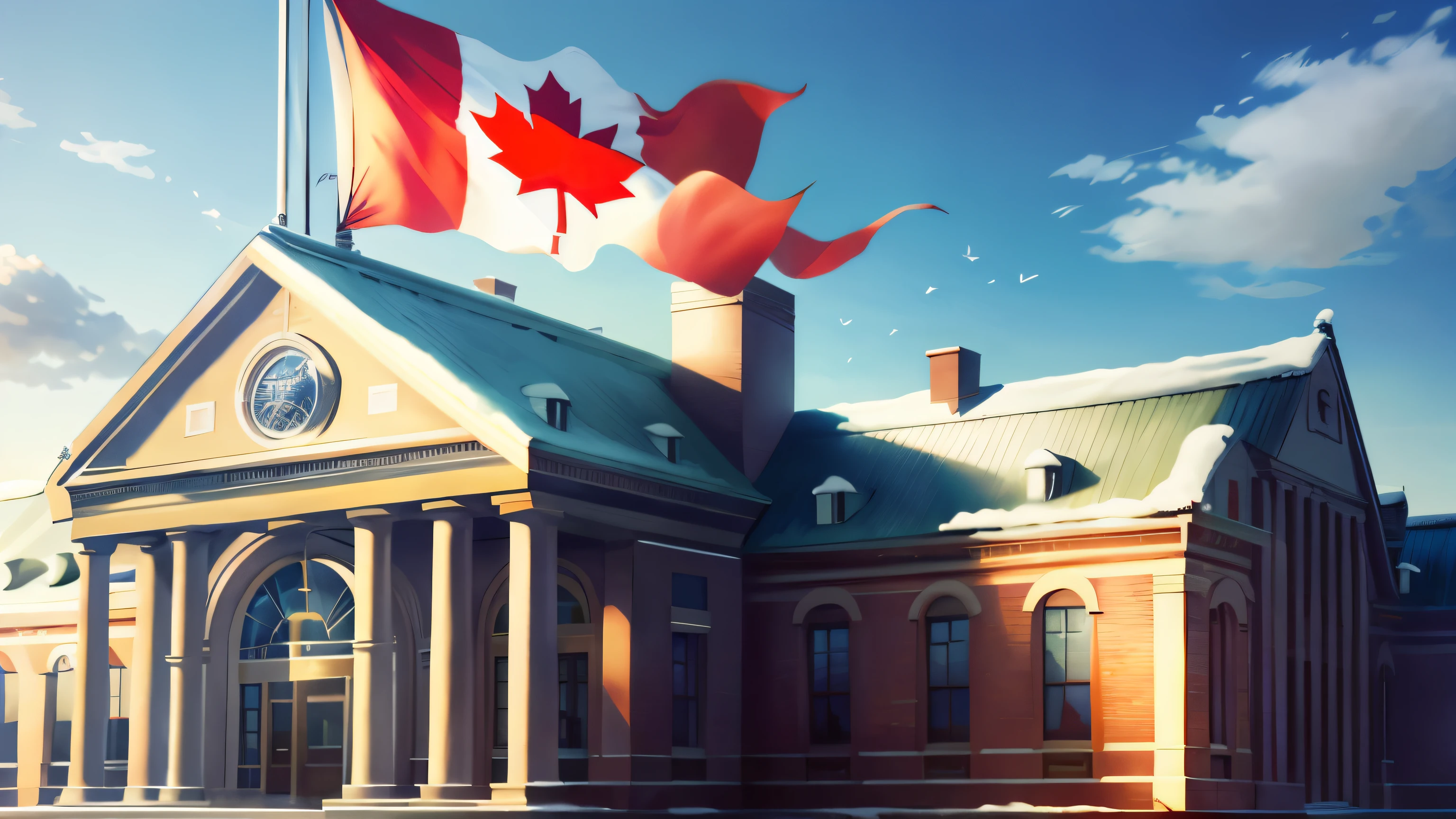 Flag of Canada，Teaching building，beautiful，lifelike，