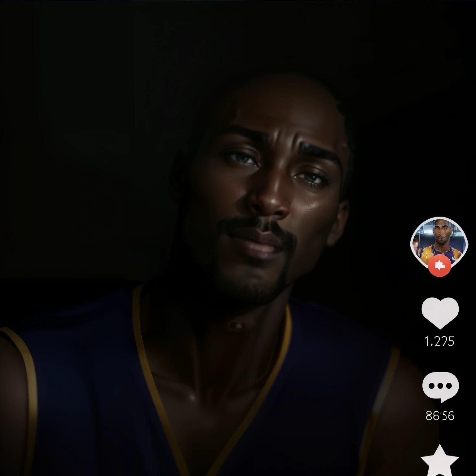 a close up of a man in a blue shirt with a star on his chest, snapchat story screenshot, tiktok video, kobe bryant, instagram story, snapchat, moonlight showing injuries, youtube video screenshot, mkbhd, 8k resolution. tupac, instagram filter, low quality video, with instagram filters, instagram highlights, low quality footage, portrait of kobe bryant