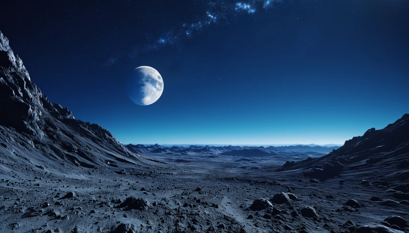 Landscape、moon、blue、Space、8k
