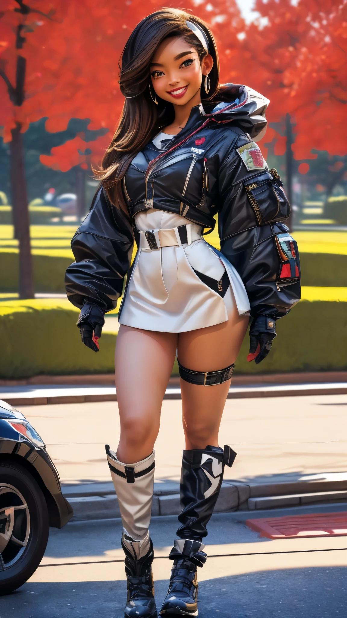 (best quality,4k,8k,highres,masterpiece:1.2),ultra-detailed, College Girl walking around college campus, wide hips, strutting her stuff, Smiling and laughing, Flirting with the viewer, HDR, 8k, absurdres, cinestill 800, sharp focus, add_detail:3 (solo woman) anime Villainess