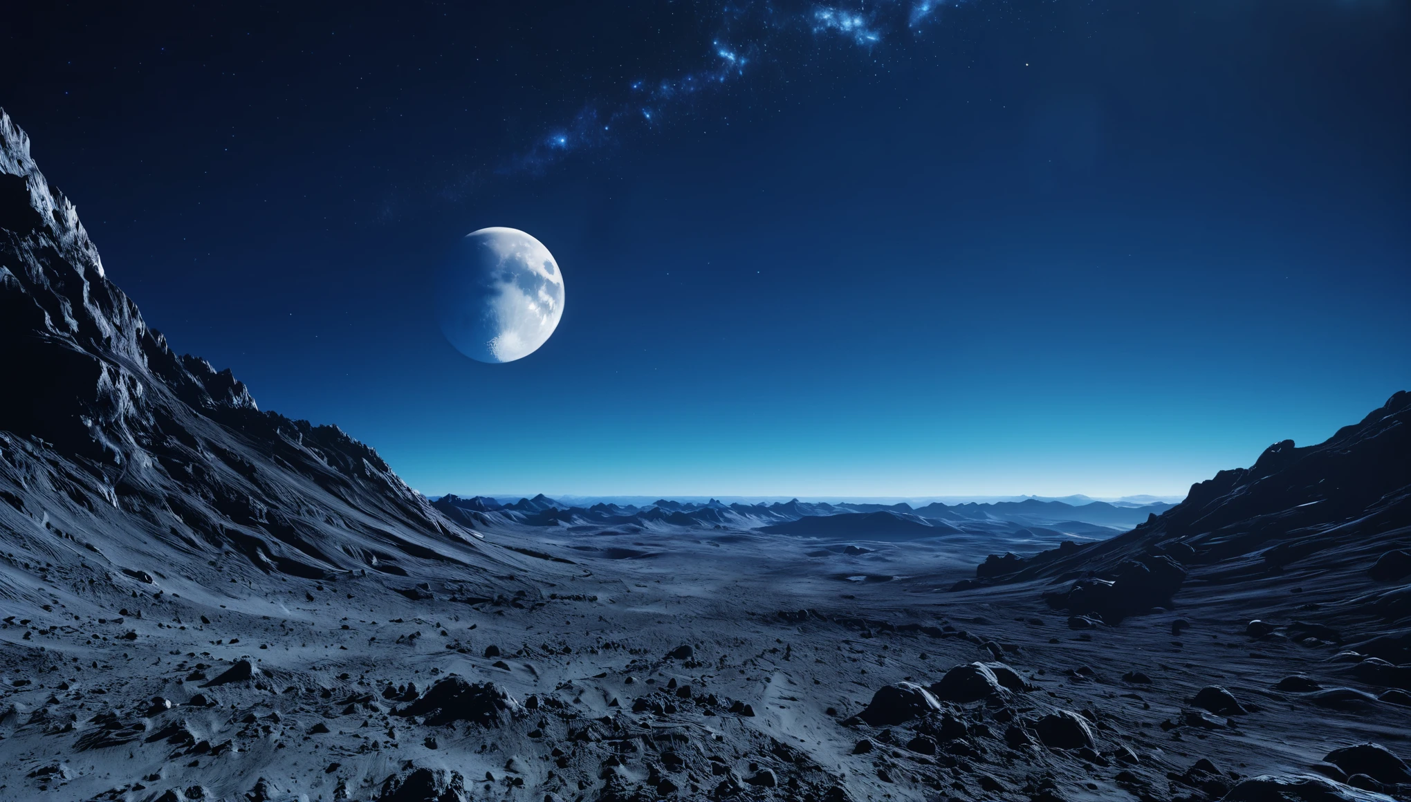 Landscape、moon、blue、Space、8k