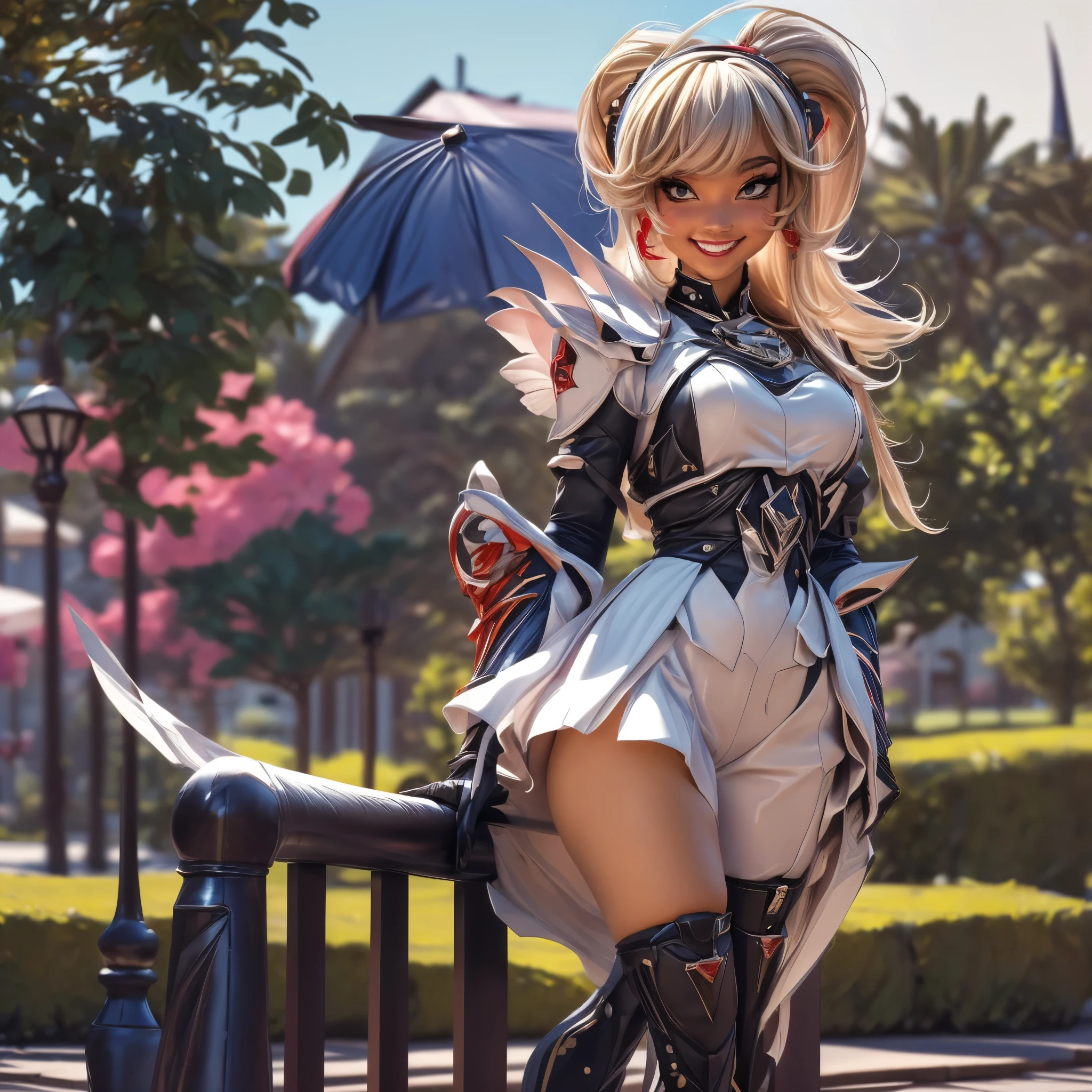 (best quality,4k,8k,highres,masterpiece:1.2),ultra-detailed, College Girl walking around college campus, wide hips, strutting her stuff, Smiling and laughing, Flirting with the viewer, HDR, 8k, absurdres, cinestill 800, sharp focus, add_detail:3 (solo woman) anime Villainess