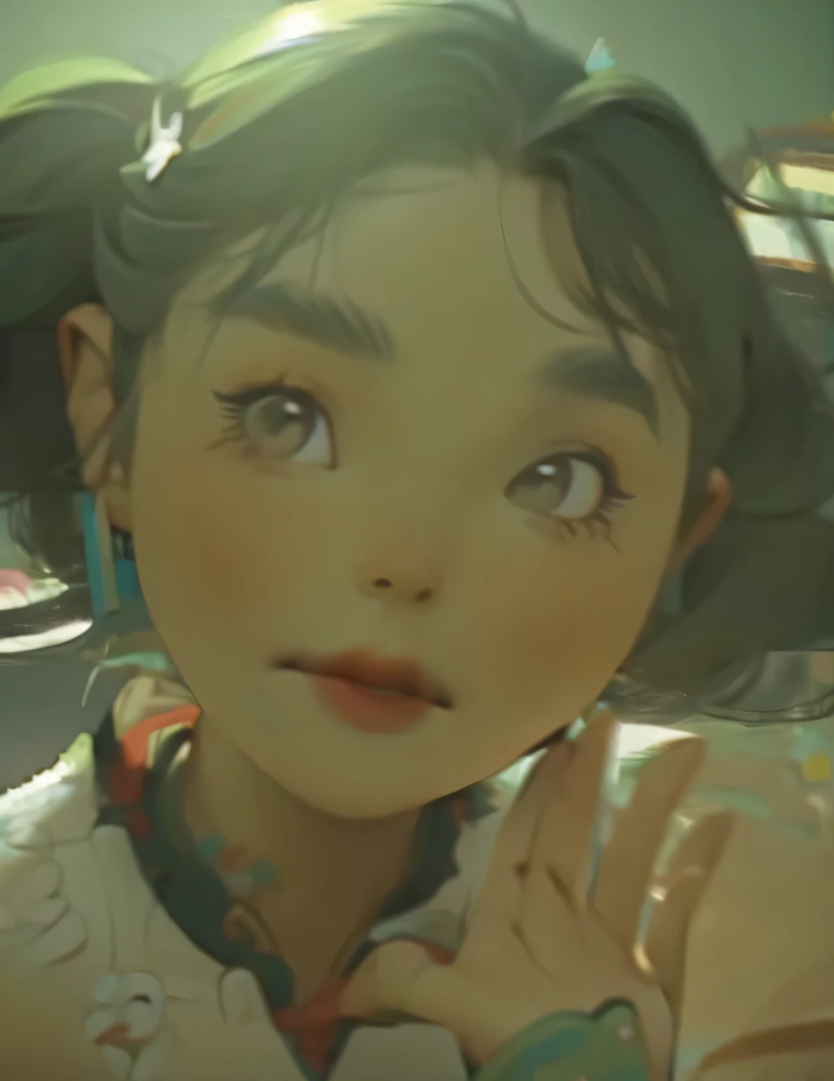 (masterpiece, top quality, best quality, official art, Beautiful and beautiful:1.2), (1 female), extremely detailed,(fractal art:1.3),rich and colorful,most detailed, Wear double braids，big eyes，cute