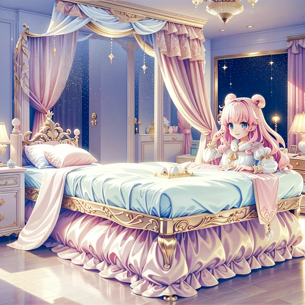 Ivory Gold,desk,Cute pink gold room、princess bed,kawaii tech,