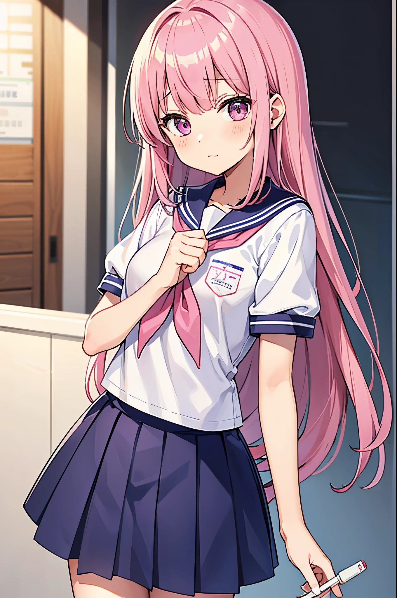 A pink-haired high school girl in a sailor uniform receives a vaccination、The man grabbed his arm、Take the syringe and stick it into your upper arm.。.