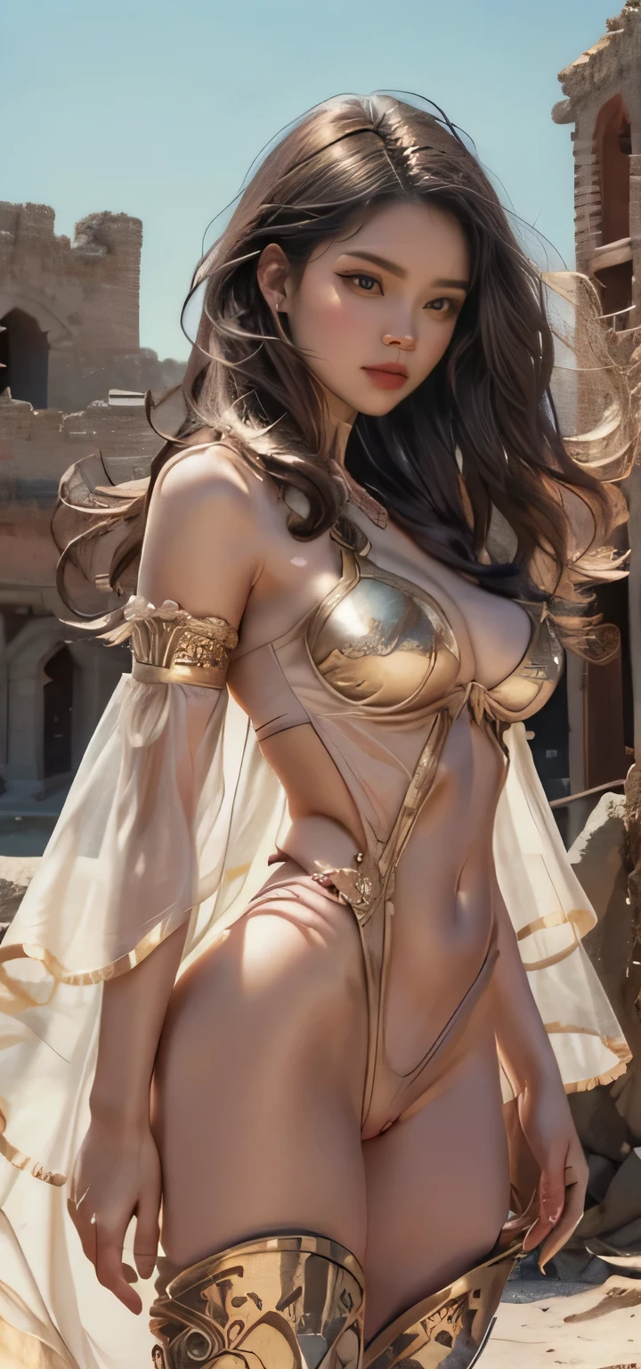 (Best quality, 8k, 32k, masterpiece, UHD: 1.2), professional photo, realistic photo, fantasy, multiple angles, photo taken up close, photo of beauty warrior sex, sexy, (Goddess of beauty), 1girl, ((legs spread, showing pussy, pubic hair coming out of the armor)), ((large breasts, gigantic showing: 1.2, long natural breasts sticking out of the cleavage, armor)), ((erotic body, curved body, perky ass , Seraphina is a rider who likes to show off her naked body, muscular abdomen, beautiful breasts, smooth pussy, naked, her feminine private parts, her naked breasts, exposed pussy)), captivating beauty, Her blue eyes shine with determination, while her Golden hair falls in soft waves over her shoulders. ((Dressed in finely crafted armor, with gold details and sexy, armor that shows off her feminine features, she exudes a perverted sensuality, she doesn't wear panties, pussy or breasts outside her clothes)).
armor hugs her curves of her feminine body with elegance, highlighting her breasts and pussy. The delicate lines and intricate details add a touch of seduction to her presence. A flowing cape dances in the wind as she moves,
armor is adjusted to highlight her femininity and toned abdomen.
(hyper-realistic), (illustration), (high resolution), (8k), (extremely detailed), (best illustration), (beautiful detailed visual quality), (ultra-detailed), (master part), (photorealistic) , (natural light), (rim lit), (Detailed face), (Highly detailed realistic skin textures), (anatomically correct), (alone), (1 girl), (highly detailed realistic hair), black hair, colored :1.2,, (heterochromic eyes), (Detailed green eyes), (small dots under the eyes), (large realistic breasts:1.5), (breasts exposed:1.long legs), (Slim abs), (dynamic pose) , transparent micro lingerie,(Sheer clothes:1.5), NSFW,extremely large naked breasts,naked part,bare breasts. She is a formidable warrior with a magnificent, charming aura. environment: medieval ruins, castle in ruins.,nude ,show tits