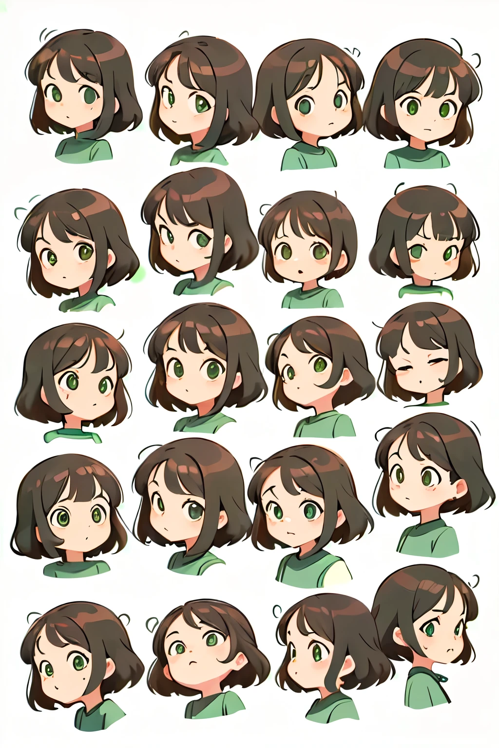 cabelo loiro amarelo,  pele clara, olhos verdes, moletom branco ((best quality)), ((masterpiece)), (detailed), ((5 different expressions)), ((uma personagem de corpo inteiro)), perfect chibi face