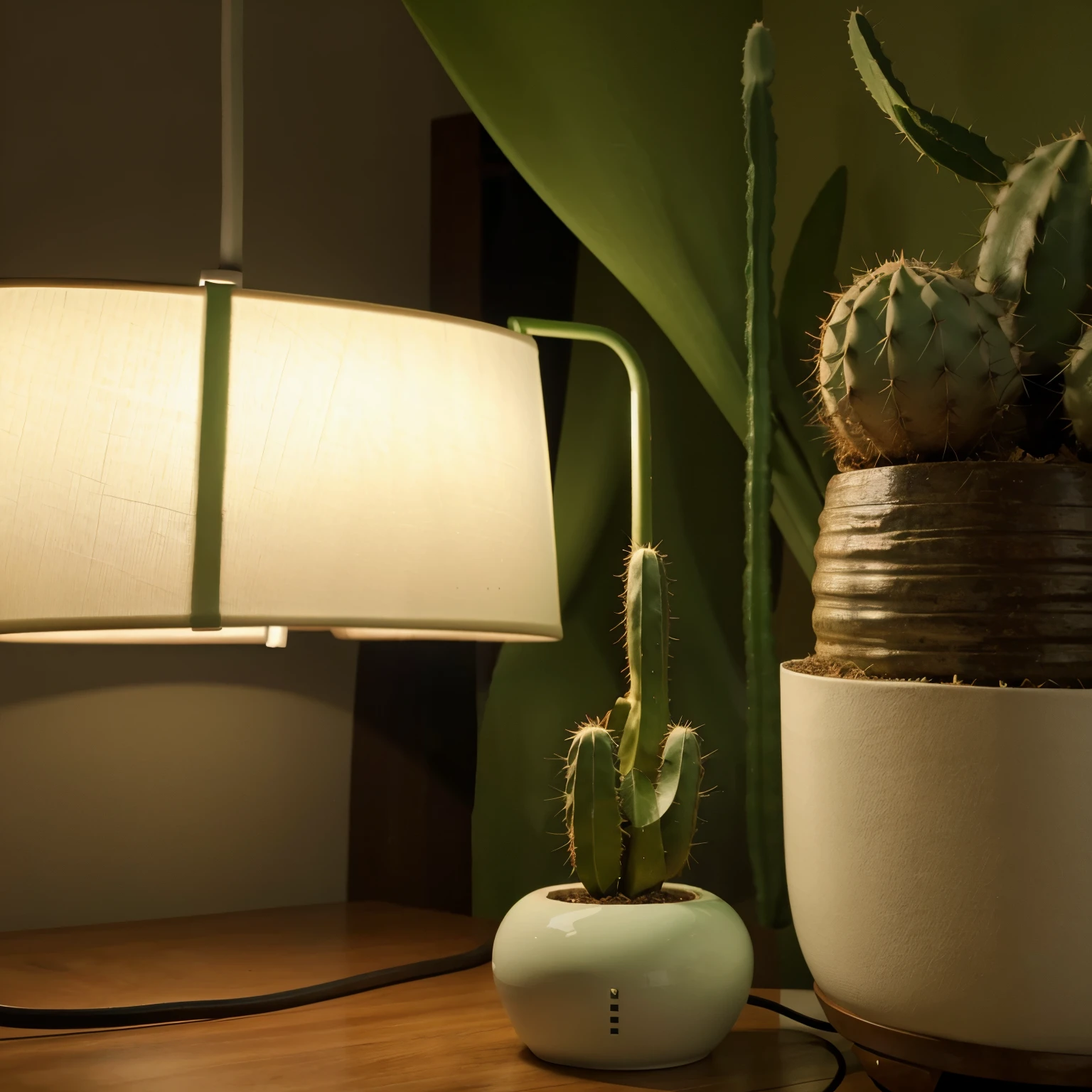 White shirt with green cactus inside a root-effect lamp and the name eco tech in green, tudo isso nas costas