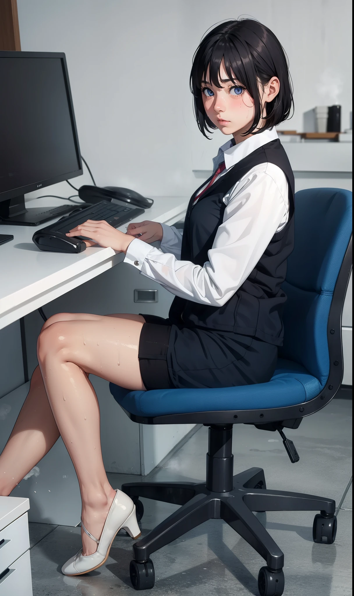 girl, detailed eyes, sweat, steam, medium breast, nsfw, shy, looking at viewer, shy, nsfw, embarrassed,