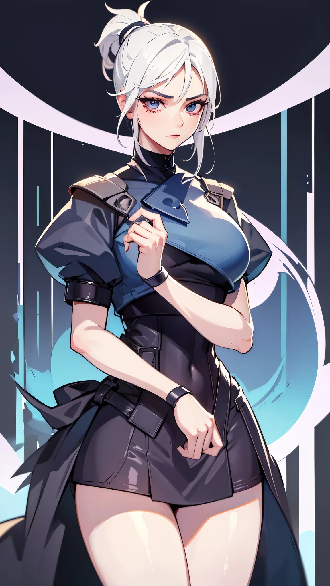 ((valorant jett)) ( its a girl with white hair from the game Valorant ) in office clothes. high quality, ultra detailed, masterpiece aesthetics, beautiful fingers, beautiful eyes, Beautiful face, Beautiful legs, Correct body proportions. ghibli style 2d style
