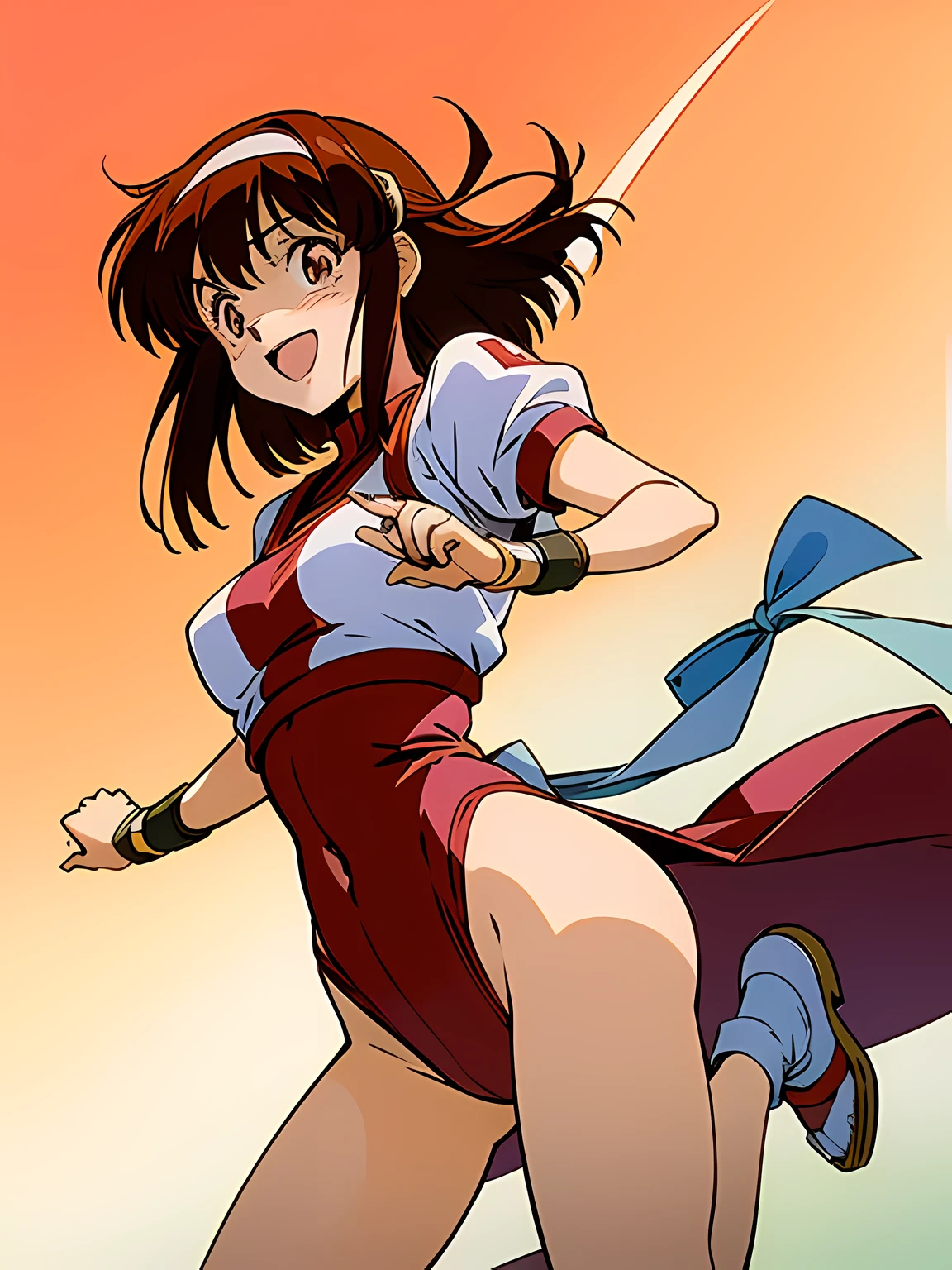 table top、masterpiece、highest quality、Beautiful woman、extraordinary beauty、(Gymnastics uniform style leotard)、gravure magazine、huge nippleedium cut、wearing a leotard, Anyway, smile, Teenager, open your mouth, Smile, alone, brown eyes, red noodles, (Brown hair), (medium hair), shine, shine light, super detailed, scenic, In the atmosphere(highest qualityofmasterpiece:1.4),accurate limbs,open your mouth,anime,Doujin illustration,character design diagram,three size：B80-W58-H83,Check out Pixiv of Trends,Aim for the top!,Noriko Takaya,Hot-blooded girl!!,bandana girl,Aim for the topofProtagonist,Gunbuster!,1 daughter, alone, head band,Wearing a bandanaして出力,Leotard underneath, Submission of, background, simple background, Trending on pixiv, bandana, brown eyes,Mikimoto Haruhiko style illustration,smile,Submission ofofレオタード,(red.9.Pink 1,)belly button,happiness,good impression,Nishishi,She seems like a cute little sister,Make cute gestures,Noriko Takaya,1 daughter, medium hair,brown hair,brown eyes ,Submission of,smile,red gymnastics, short hair, Wristband,bangs, cute face,open your mouth, hair band,Wearing a bandana,smile, , Gunbuster!,
of、mean smile、beautiful feet、1 person of female、full of sweat、red noodles