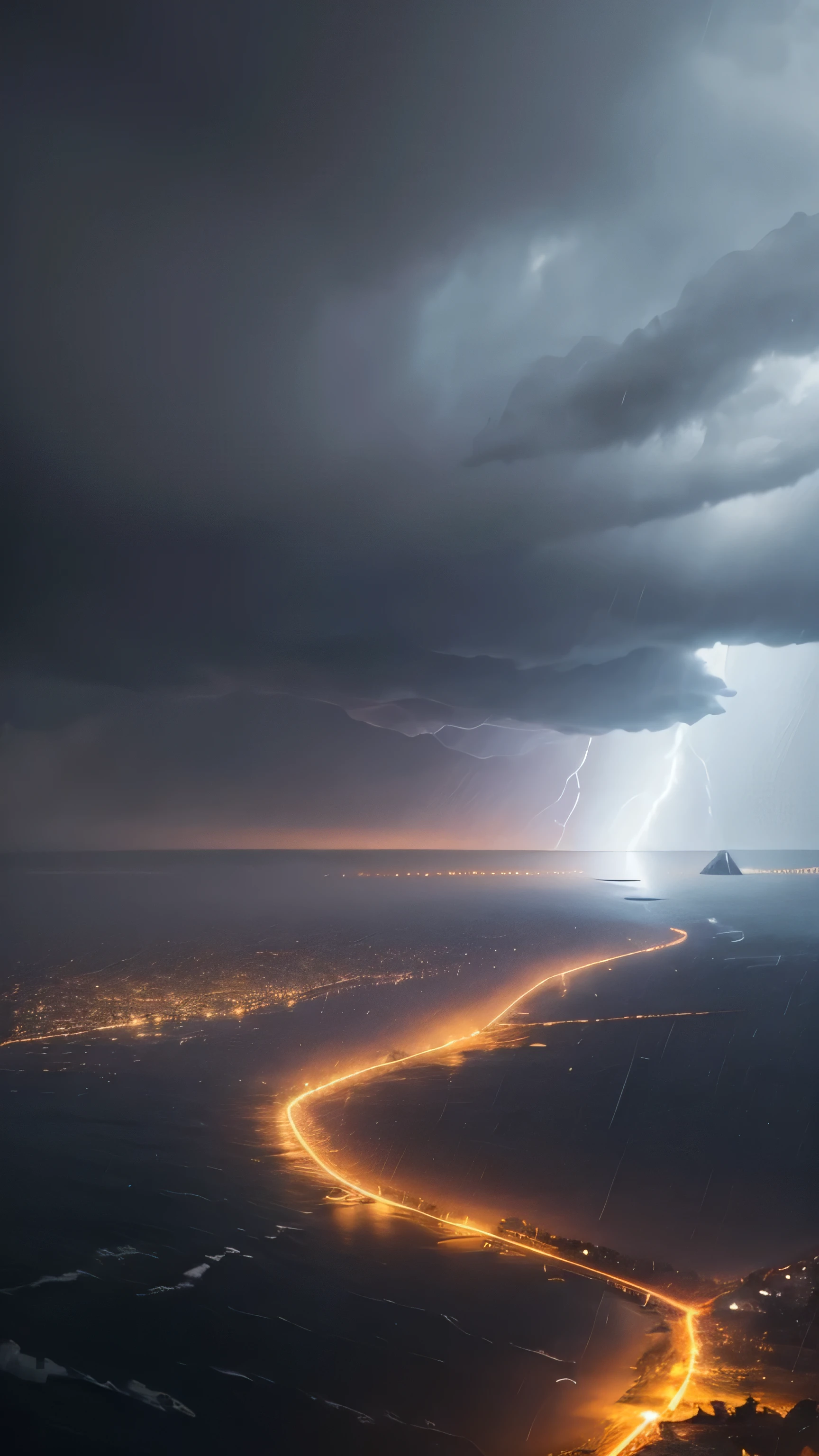 Pacific storm, rain, village, 8k