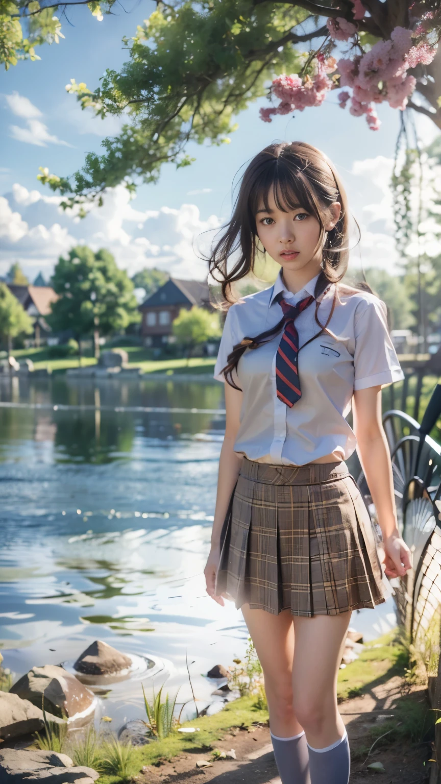 (8K、Raw photography、top-quality、masterpiece:1.2),??????,Pupils,Light Blue Bra,de pele branca,kne,(Black pantyhose),absurderes,a small face,small tits,flat breast,Parting the bangs from the middle、Forehead visible,(a cold expression<Tight eyes,glares,Bullish,skinny,Rasping,irate)、masterpiece,top-quality、超A high resolution,Raw photo,ren,Beautiful fece,One Person, 独奏,eye glass,,Dark look,Small breasts,fullllbody,Round glasses、cute little、JK school uniform,hi-school girl,A Japanese Lady,is standing,(Photorealsitic:1.37)、Photon mapping,Light blue ribbon,Realistic、Cute little face,Brown-eyed、Black socks、(Red bow tie)、Radio City、Physically Based Rendering、Foreground、depth of fields、Blurry background、a picture,The girls、Body,beauty legs, Long legs, Thin leg,Long bob cut,(Bangs are visible), hair, s lips, Blue_The eye, nosesoft,(Light blue shirt), (Navy and blue and white plaid pleated skirt), Knees are visible,Sheer clothing,, Thigh, Black cotton socks,Nogizaka Idol, 女優, Japanese ido